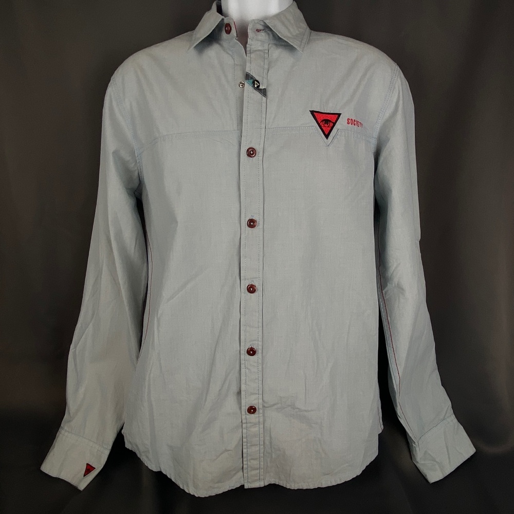 Eye Society Men's Chambray Long Sleeve Shirt with Embroidery Detail